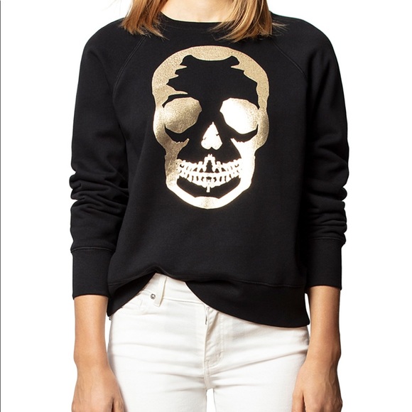 Zadig \u0026 Voltaire Tops | Zadig \u0026 Voltaire Gold Foil Skull Sweatshirt | Color: Black/Gold | Size: M | Carolynwatts's Closet